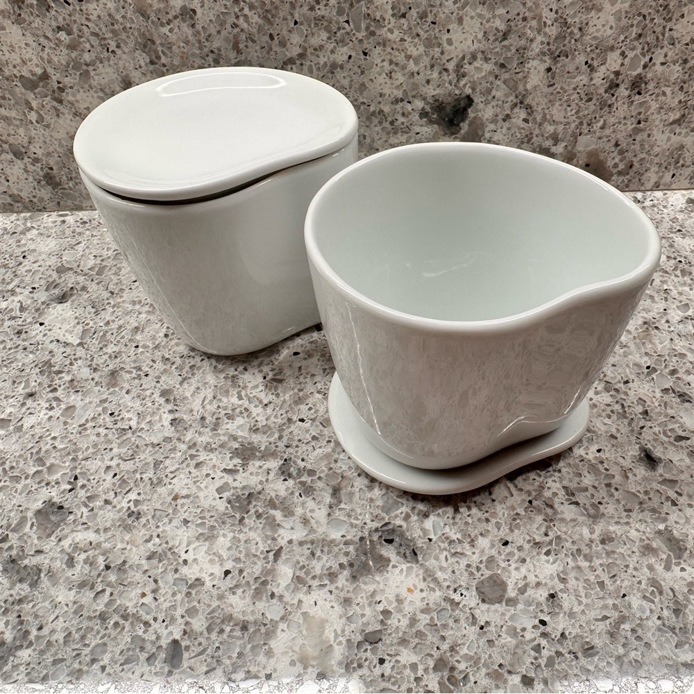 Set of 2 Starbucks 8oz Coffee Cup + Lid /Coaster White Ceramic Organic By Aida
